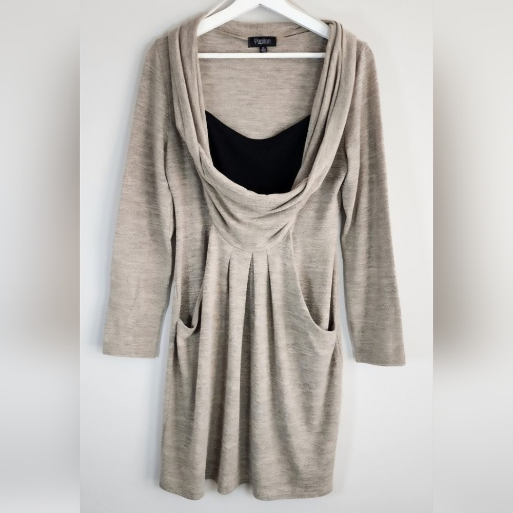 Papillon Blanc Sweater Dress With Pockets And Cowl Neck